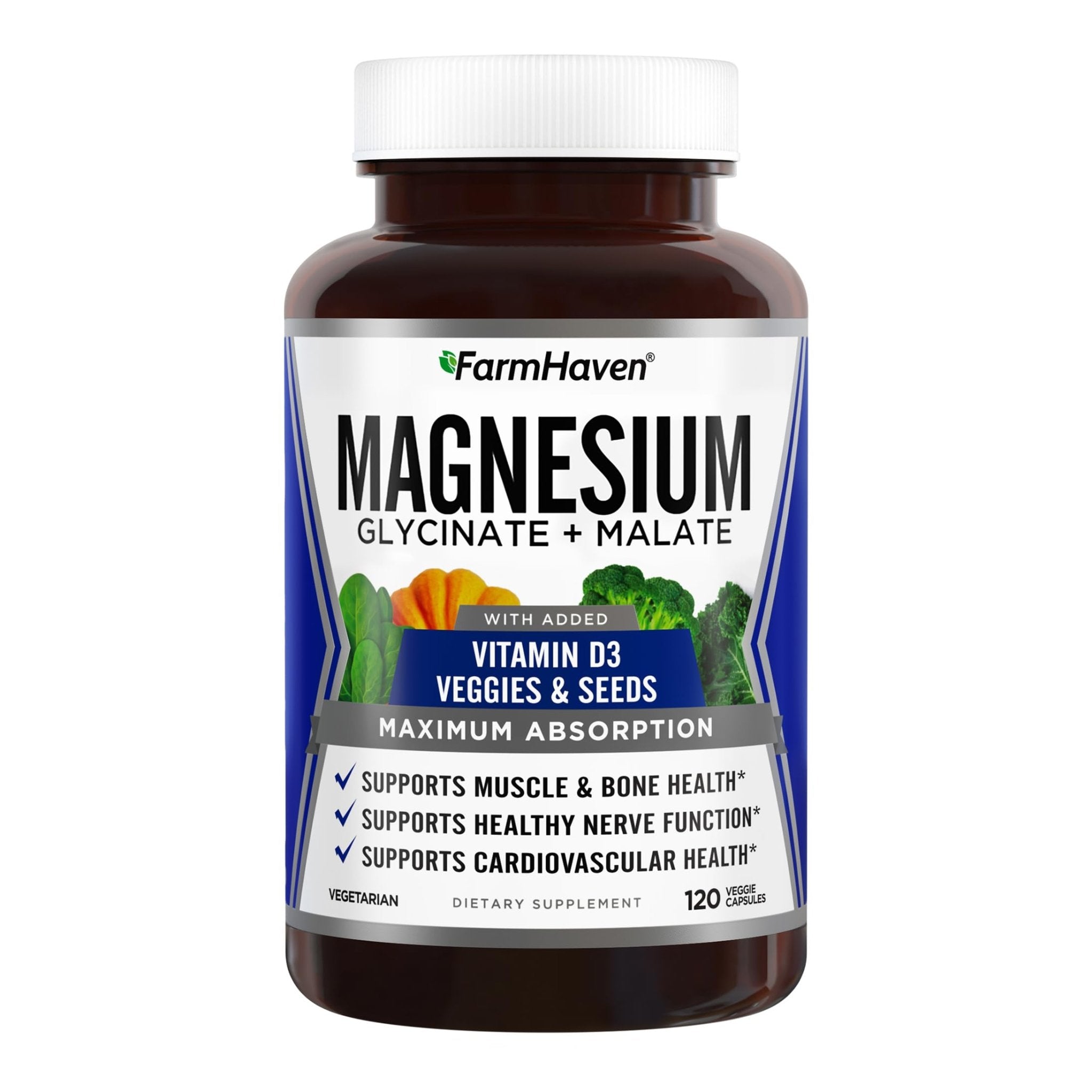 FarmHaven Magnesium Complex –Magnesium Glycinate & Malate w/Vitamin D3, 100% Chelated for Max Absorption, Vegetarian – Bone Health - TrustMedUSA