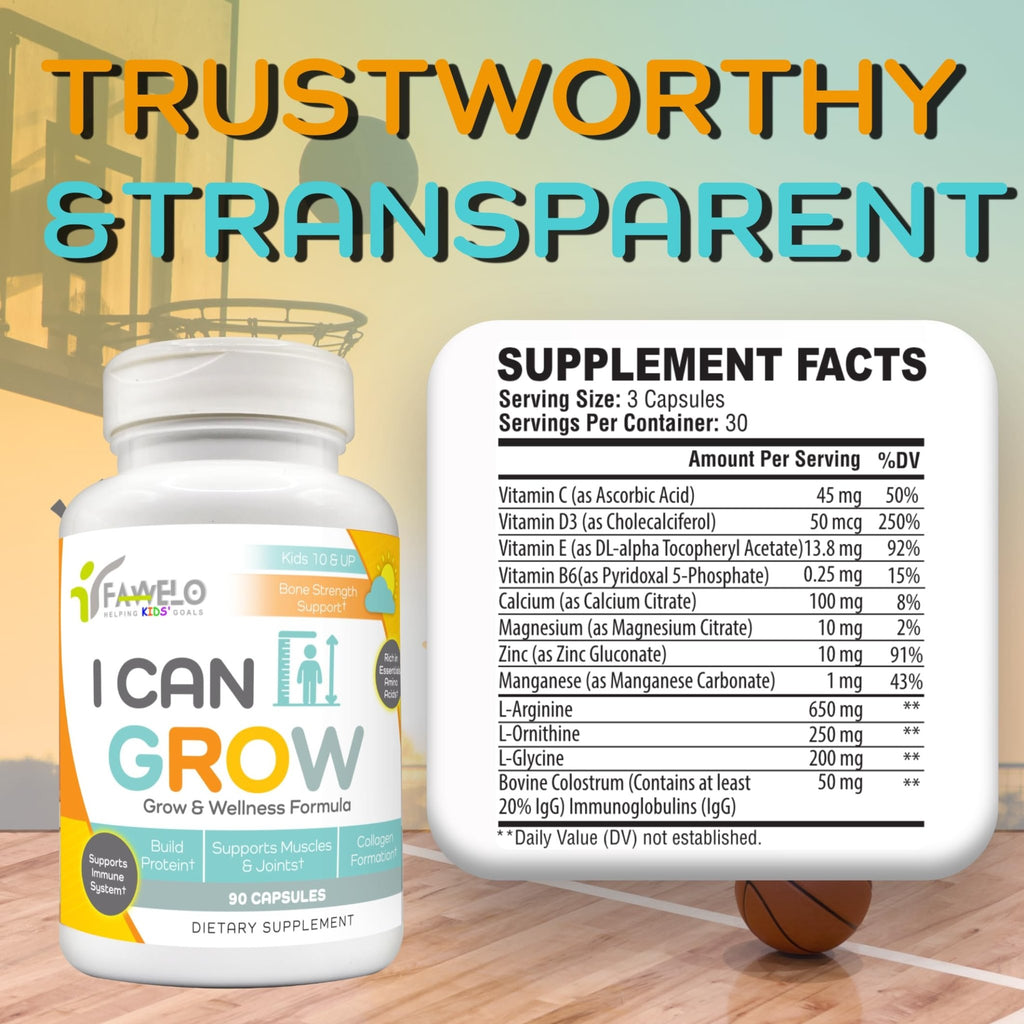 Fawelo I Can Grow (2 Pack) - for Kids 10+ and Teens | Enhances Natural Development | Strength Bone, Muscle & Joints | Immunity & Overall Health | Transparent Ingredients | Made in the USA - TrustMedUSA