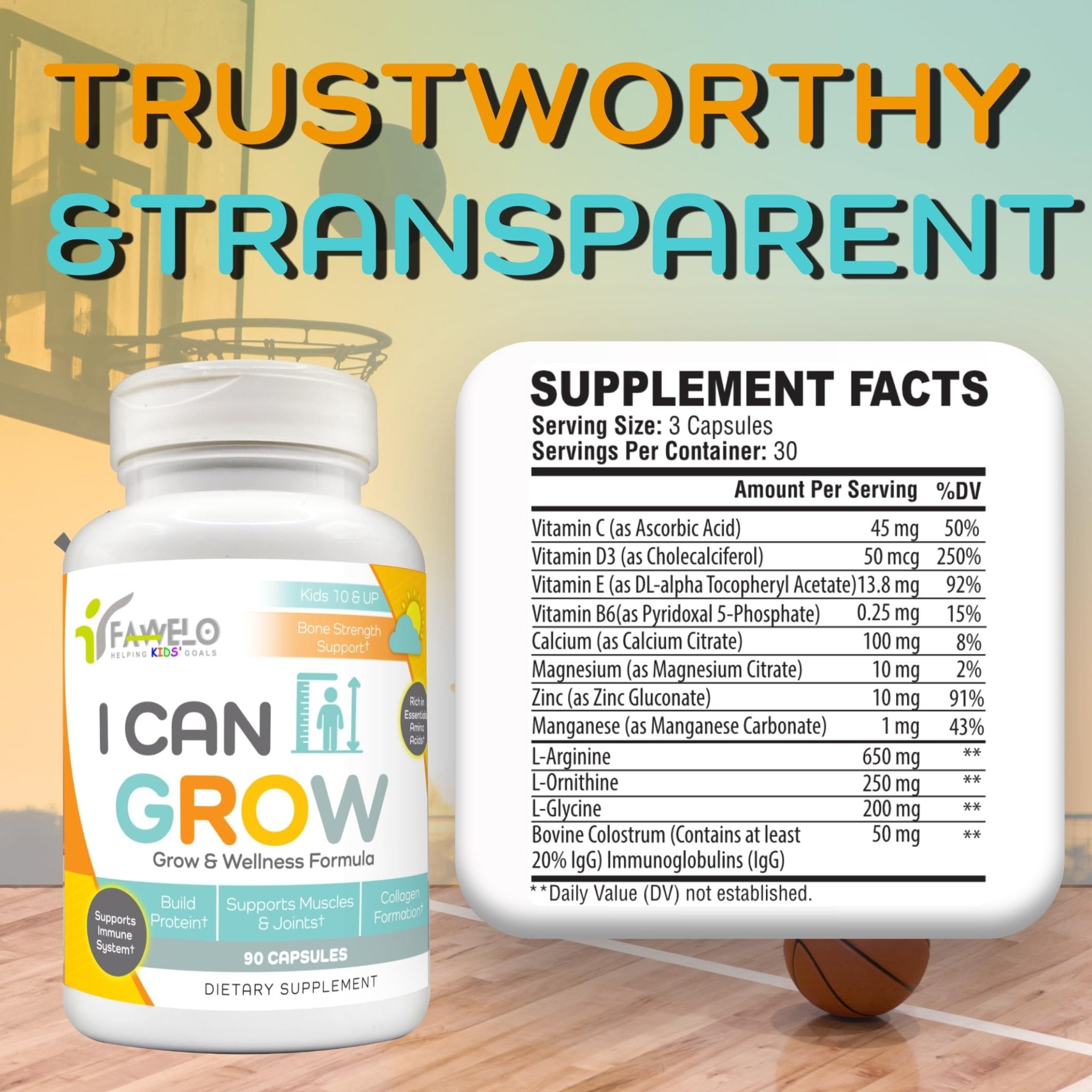 Fawelo I Can Grow (2 Pack) - for Kids 10+ and Teens | Enhances Natural Development | Strength Bone, Muscle & Joints | Immunity & Overall Health | Transparent Ingredients | Made in the USA - TrustMedUSA