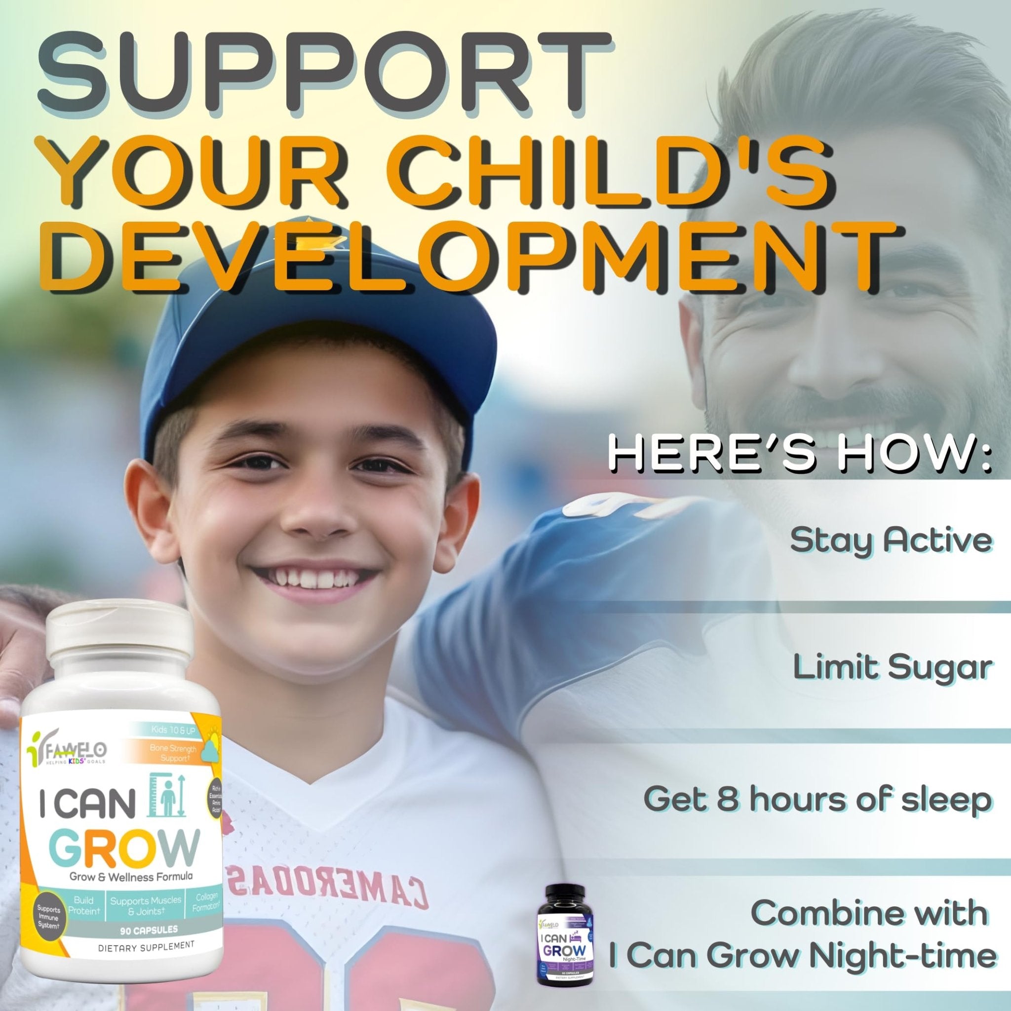 Fawelo I Can Grow (2 Pack) - for Kids 10+ and Teens | Enhances Natural Development | Strength Bone, Muscle & Joints | Immunity & Overall Health | Transparent Ingredients | Made in the USA - TrustMedUSA