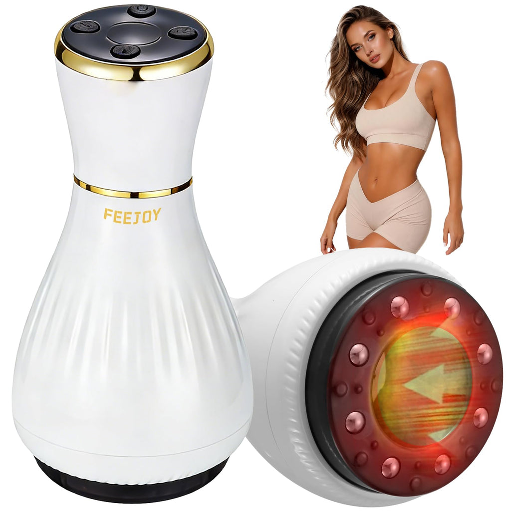FEEJOY Electric Lymphatic Drainage Massager with Pulse Therapy & Heat – 12-Level Cupping Massage Device for Cellulite Reduction, Body Sculpting, Deep Tissue Pain Relief & Muscle Recovery, White - Maple Wellness Supplements