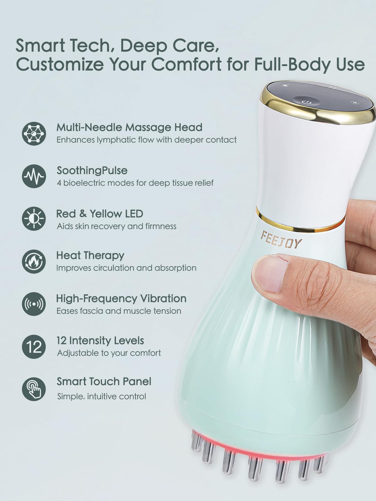 FEEJOY Lymphatic Drainage Massager & Massage Tool, Body Sculpting Machine & Fascia Blaster for Cellulite with Microcurrent, Light, Heat & Vibration, for Legs, Arms & Belly (Gradient Green) - Maple Wellness Supplements