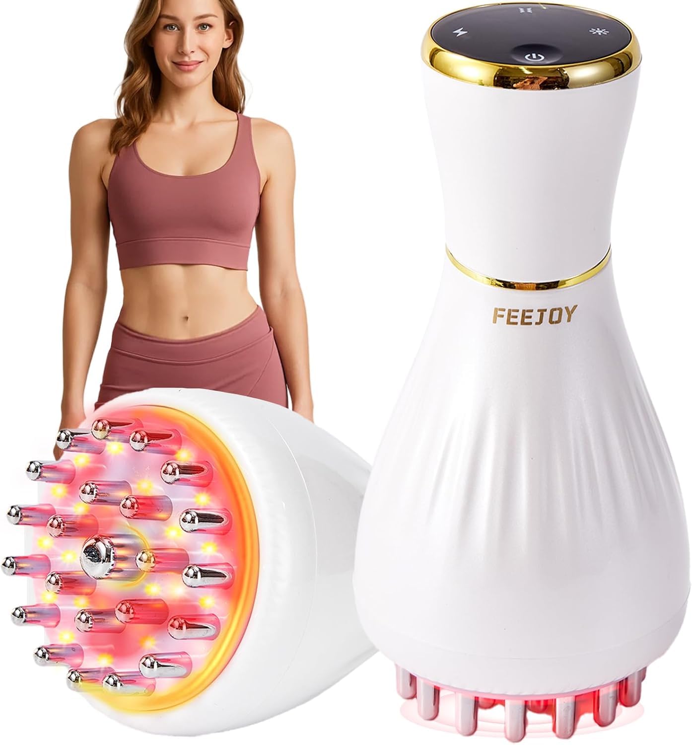 FEEJOY Lymphatic Drainage Massager & Massage Tool, Body Sculpting Machine & Fascia Blaster for Cellulite with Microcurrent, Light, Heat & Vibration, for Legs, Arms & Belly (White) - Maple Wellness Supplements