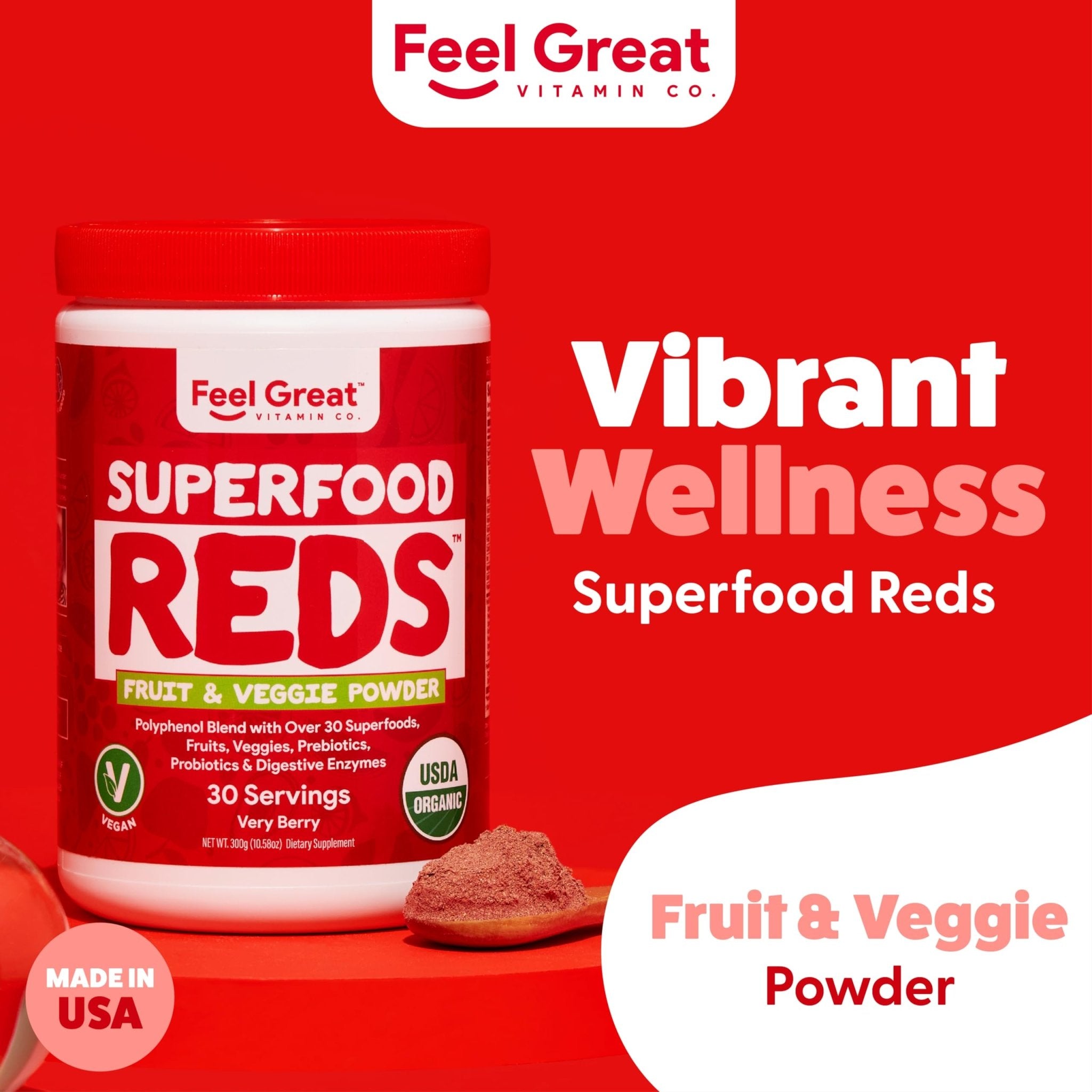 Feel Great Organic Superfood Reds Powder Packed with Beet Root Powder | Digestive Support Including Bloating Relief | Fruit and Veggie Polyphenols Supplement. - TrustMedUSA