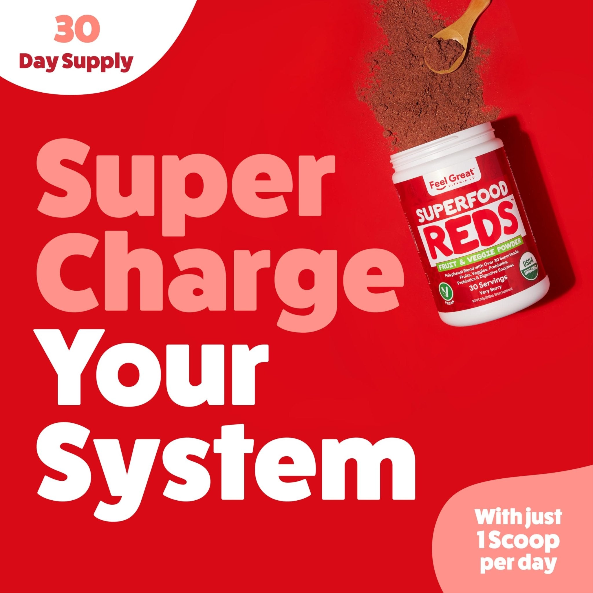 Feel Great Organic Superfood Reds Powder Packed with Beet Root Powder | Digestive Support Including Bloating Relief | Fruit and Veggie Polyphenols Supplement. - TrustMedUSA