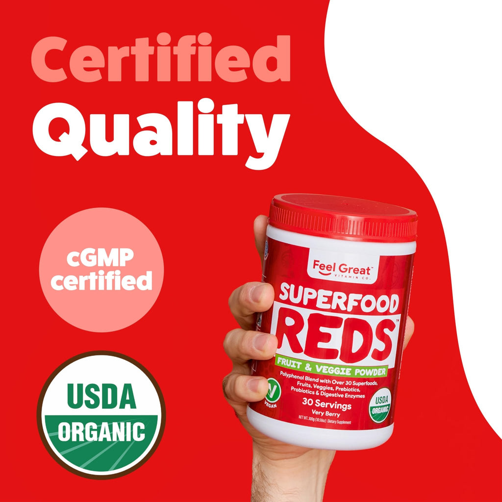 Feel Great Organic Superfood Reds Powder Packed with Beet Root Powder | Digestive Support Including Bloating Relief | Fruit and Veggie Polyphenols Supplement. - TrustMedUSA