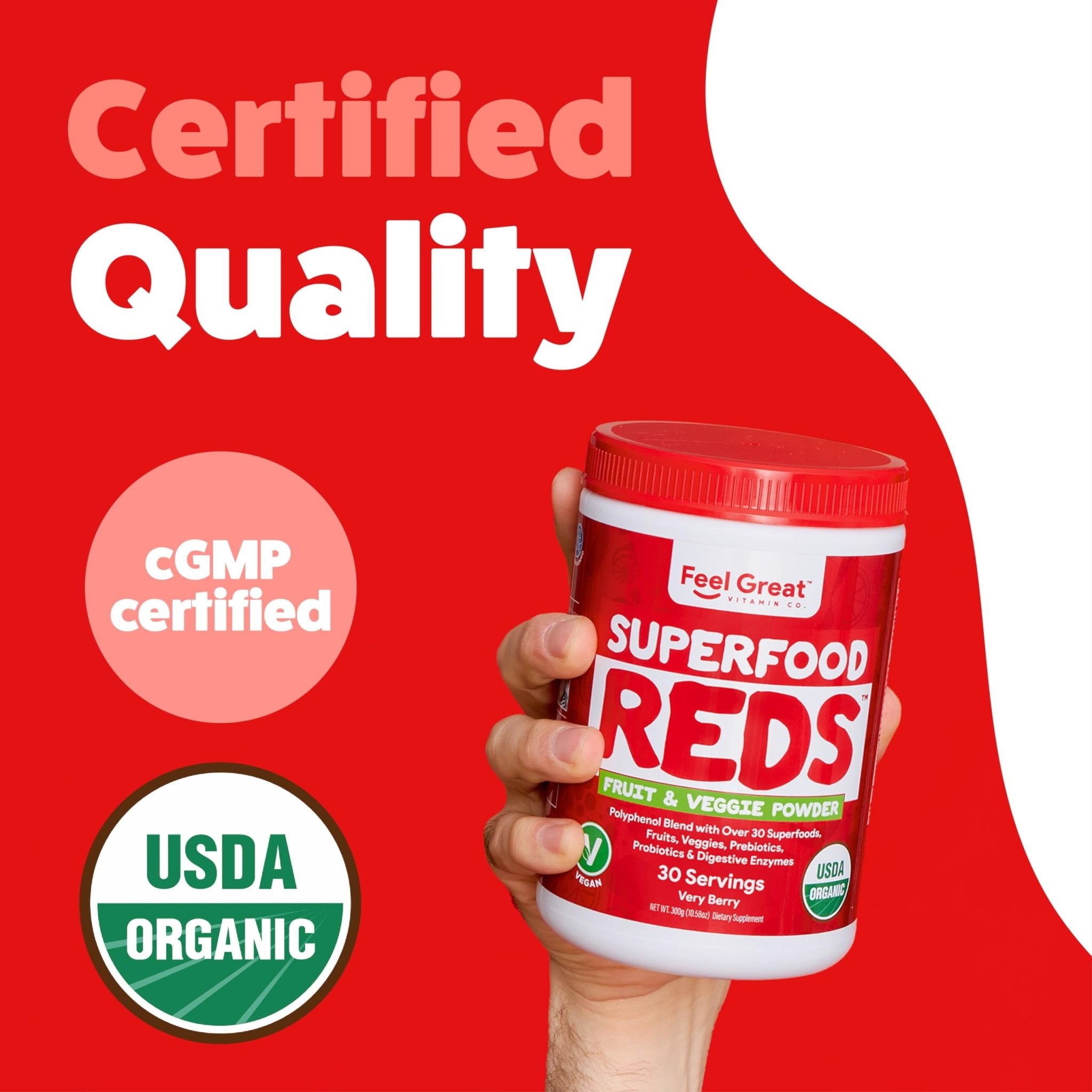 Feel Great Organic Superfood Reds Powder Packed with Beet Root Powder | Digestive Support Including Bloating Relief | Fruit and Veggie Polyphenols Supplement. - TrustMedUSA