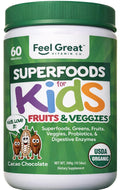 Feel Great USDA Organic Super Greens Powder for Kids - Cocao Chocolate | Fruit & Veggie Supplement | Superfood Powder with Probiotics & Digestive Enzymes for Digestive Health | 60 Days Supply - TrustMedUSA