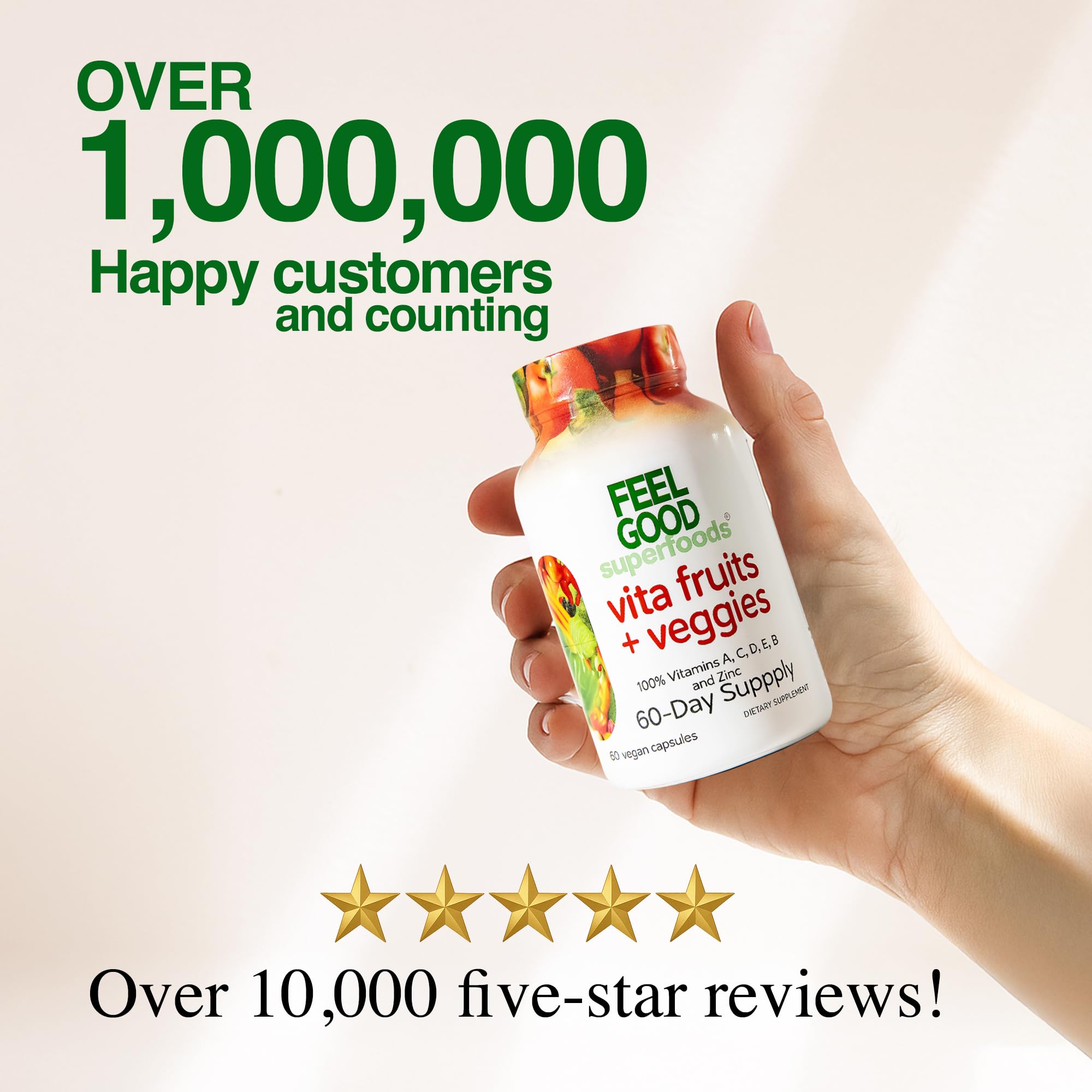 FeelGood Superfoods 1000mg Immune Support Capsules Made with 25 Organic Fruits and Vegetables, Strong Immunity Boosters with Vitamins A, C, D3, and Zinc, 60 Count - TrustMedUSA