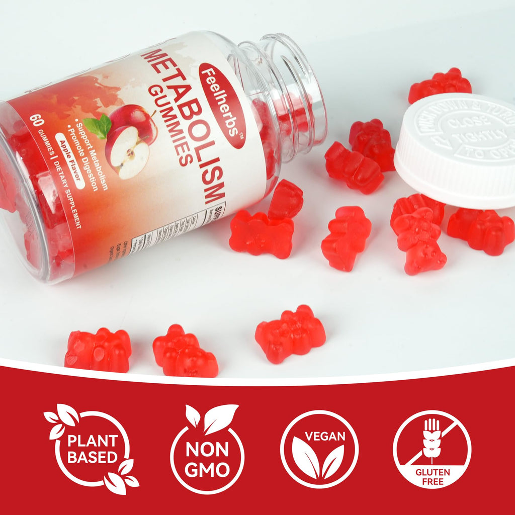 Feelherbs Metabolism Gummies for Women and Men Digestion & Energy, 60 Count Apple Cider Vinegar Gummies with Vitamin B12 & Beet Root, Chewable Keto ACV Vitamin for Metabolism & Detox Cleanse - TrustMedUSA