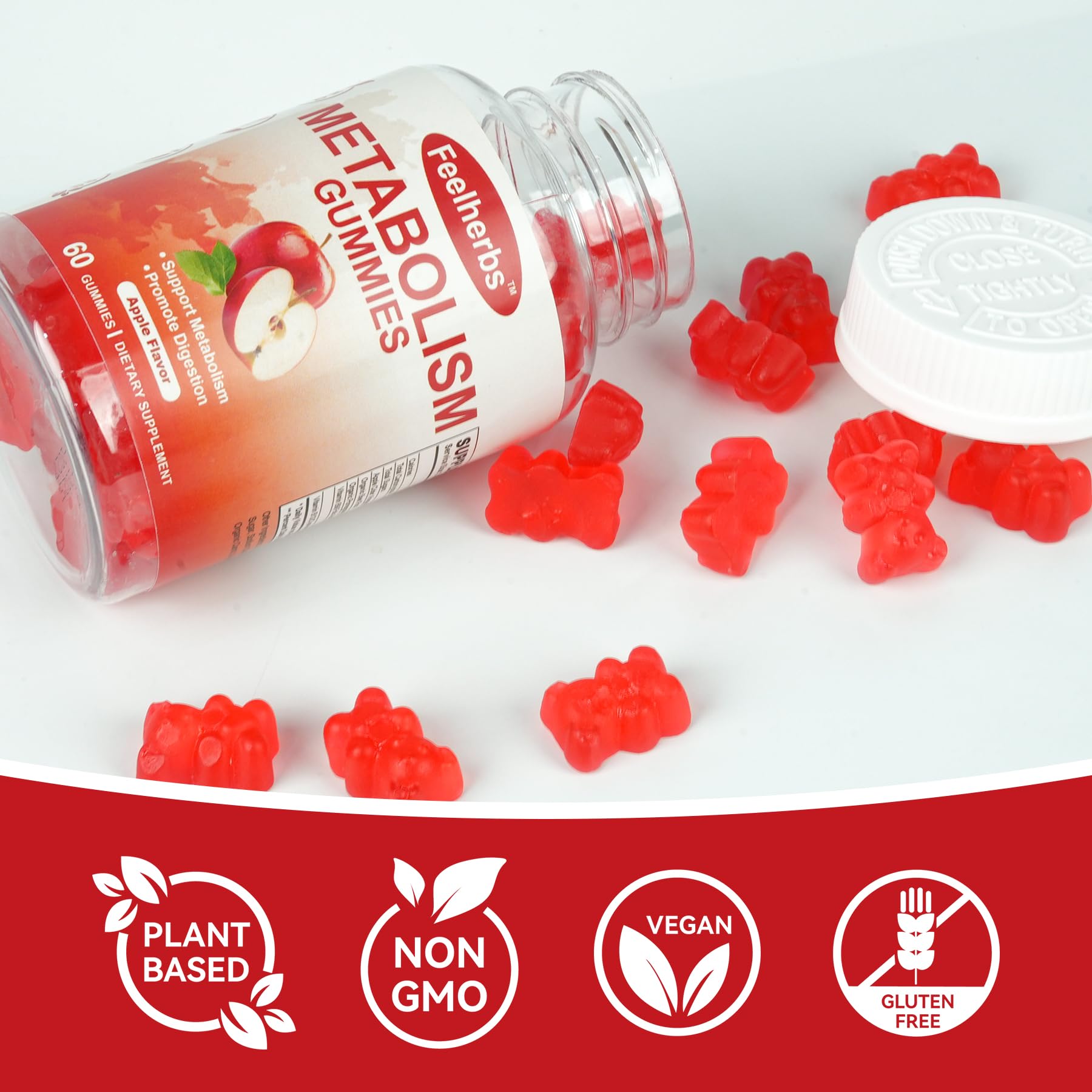 Feelherbs Metabolism Gummies for Women and Men Digestion & Energy, 60 Count Apple Cider Vinegar Gummies with Vitamin B12 & Beet Root, Chewable Keto ACV Vitamin for Metabolism & Detox Cleanse - TrustMedUSA