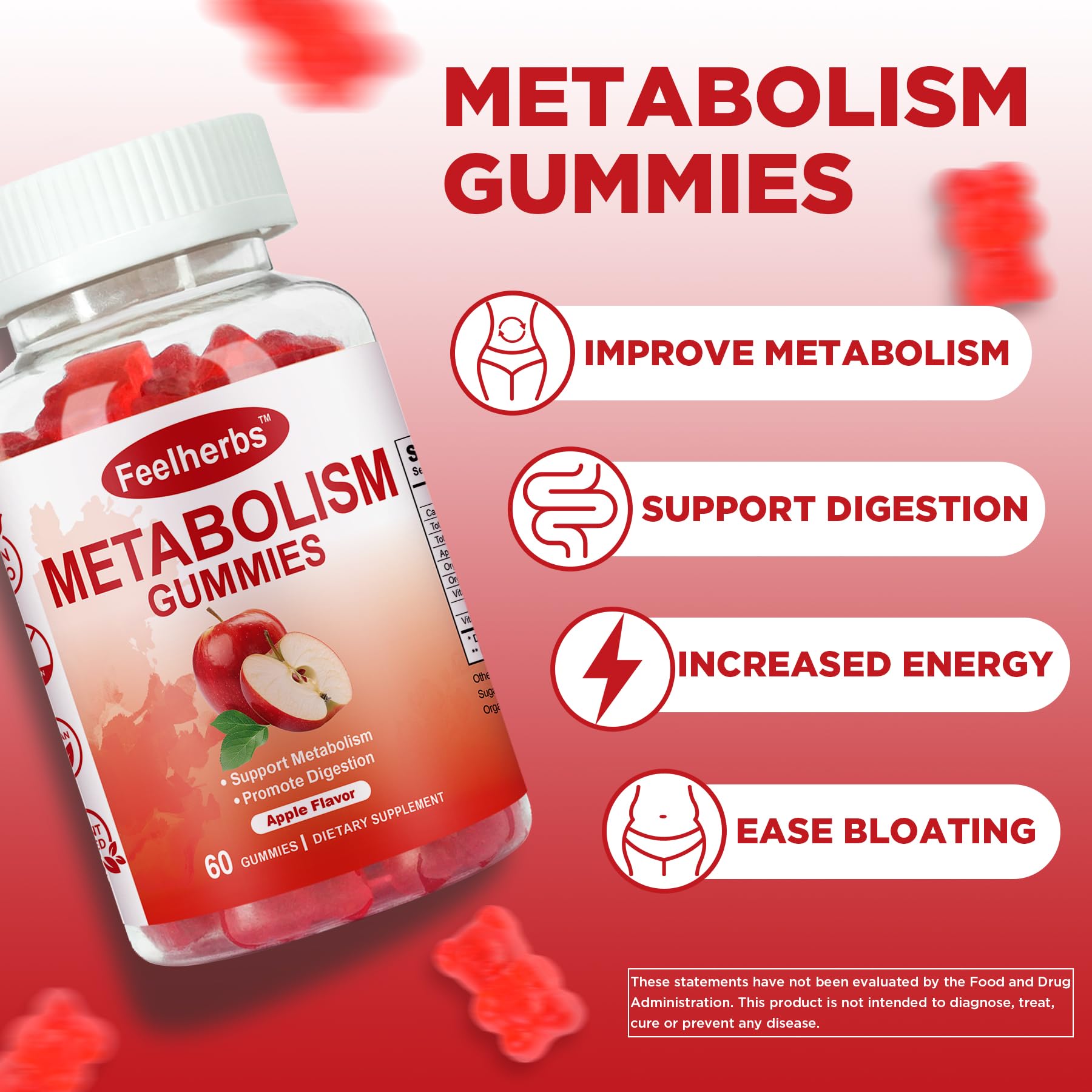 Feelherbs Metabolism Gummies for Women and Men Digestion & Energy, 60 Count Apple Cider Vinegar Gummies with Vitamin B12 & Beet Root, Chewable Keto ACV Vitamin for Metabolism & Detox Cleanse - TrustMedUSA
