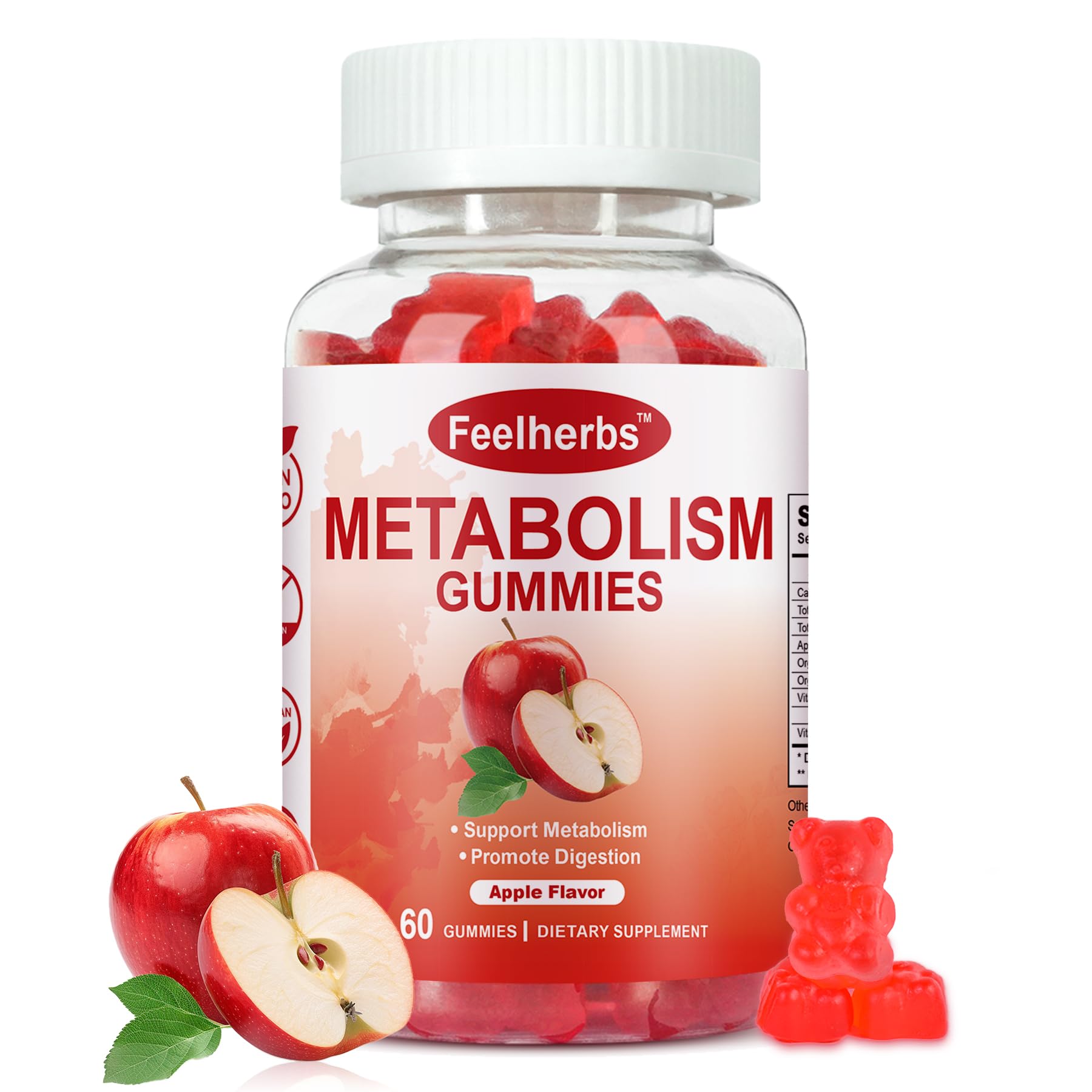 Feelherbs Metabolism Gummies for Women and Men Digestion & Energy, 60 Count Apple Cider Vinegar Gummies with Vitamin B12 & Beet Root, Chewable Keto ACV Vitamin for Metabolism & Detox Cleanse - TrustMedUSA