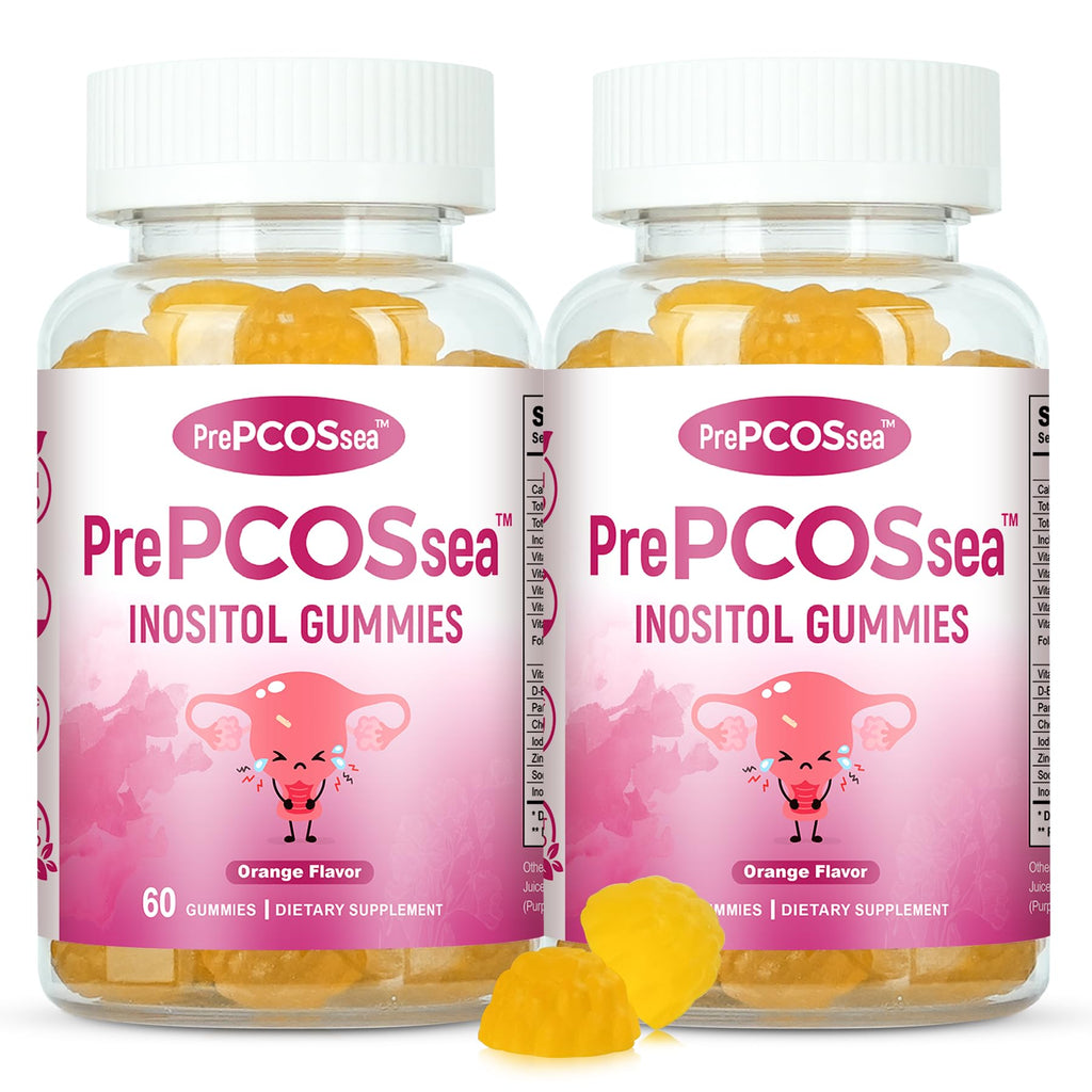 Feelherbs PrePCOSsea Inositol Gummies Vitamins, 2 Pack Orange Flavor Myo-Inositol Vitamin Gummies with Folate, B6, B12 & D-Biotin, 60 Count Soft Chews - TrustMedUSA