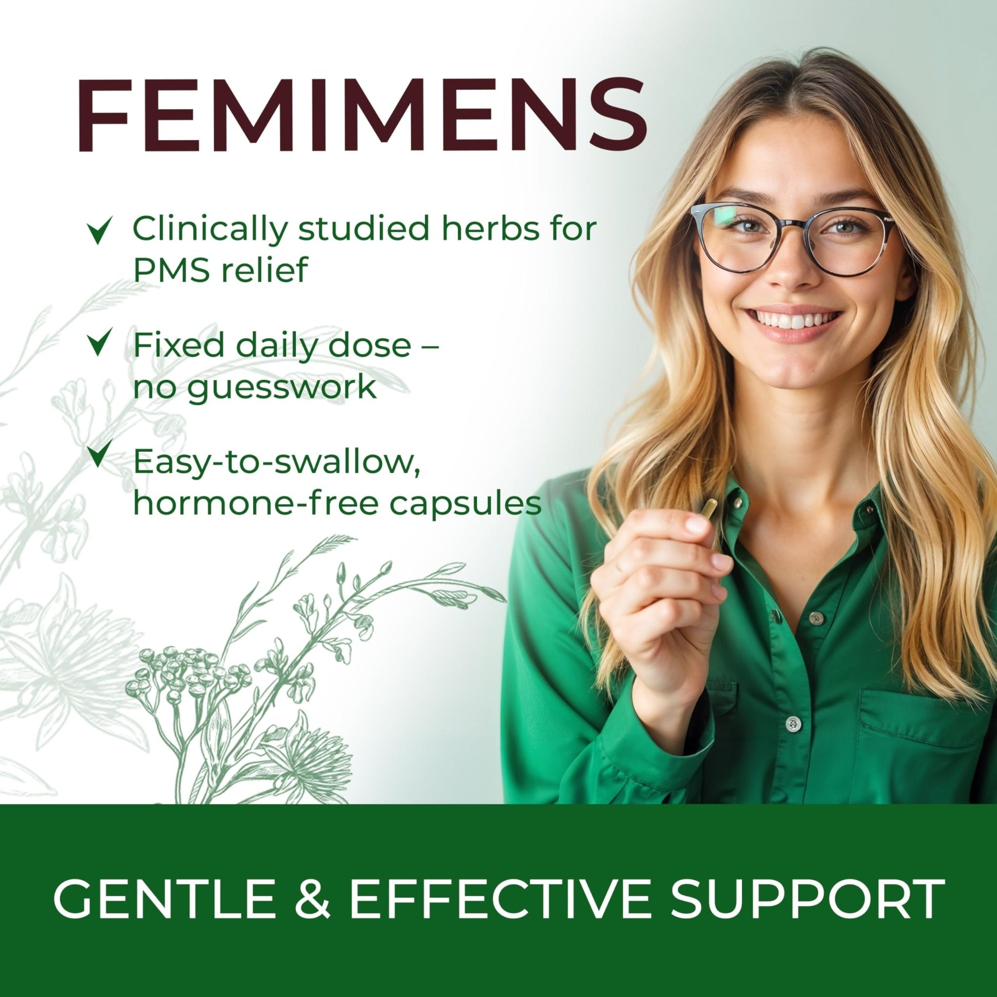 FEMIMENS – PMS Support Supplement for Women – PMS Relief for Women & Menstrual Cramp Relief – Hormonal Balance for Women – Chasteberry Vitex, Ashwagandha, Ginger, Fenugreek – 120 Vegan Capsules - TrustMedUSA