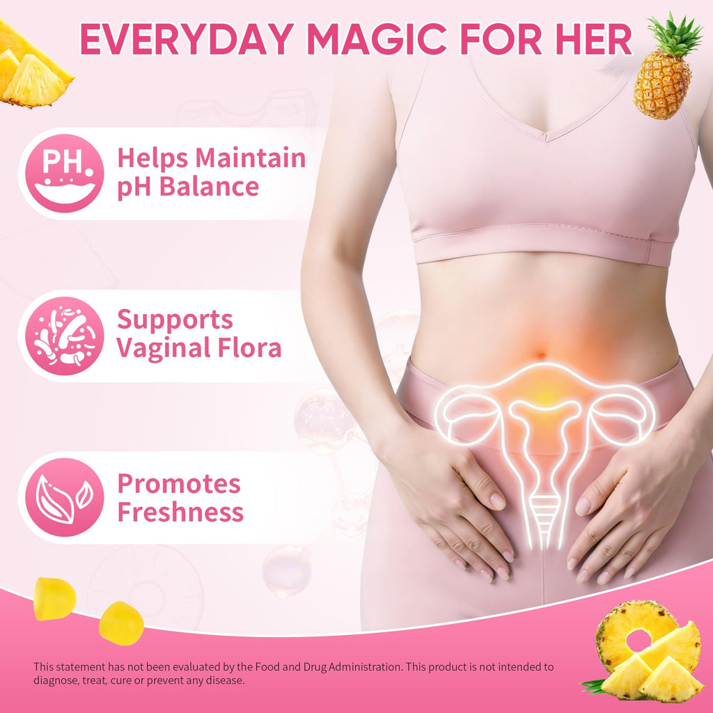 Feminine Probiotics Gummies with Slippery Elm - 60 Pineapple Gummies for Women ph Balance, Vaginal Probiotics Supports Flora, Gut Health & Immune System, Prebiotics & Lactobacillus Blend (Pineapple) - TrustMedUSA