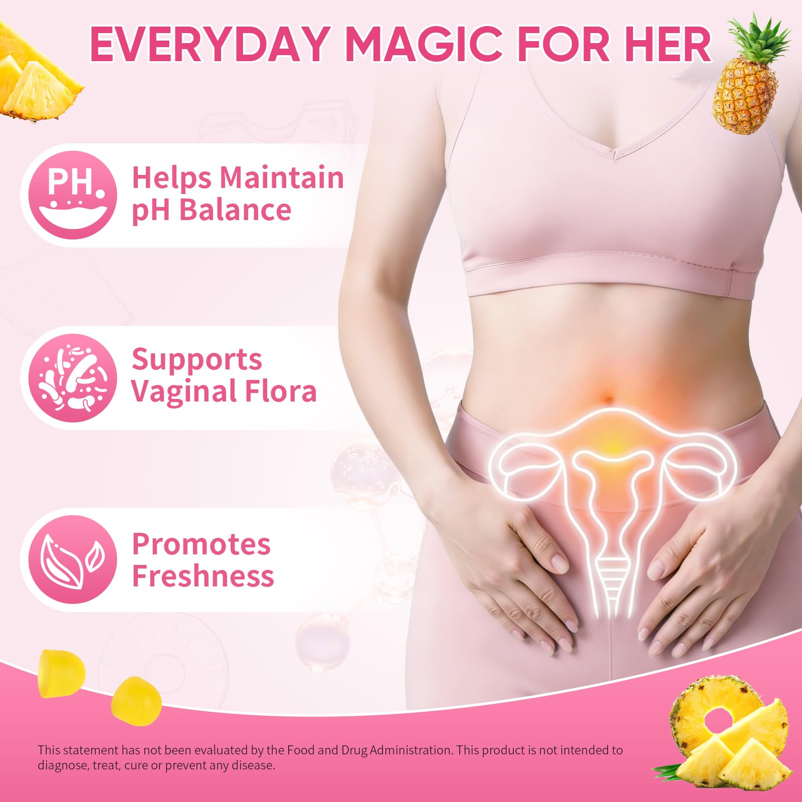 Feminine Probiotics Gummies with Slippery Elm - 60 Pineapple Gummies for Women ph Balance, Vaginal Probiotics Supports Flora, Gut Health & Immune System, Prebiotics & Lactobacillus Blend (Pineapple) - TrustMedUSA
