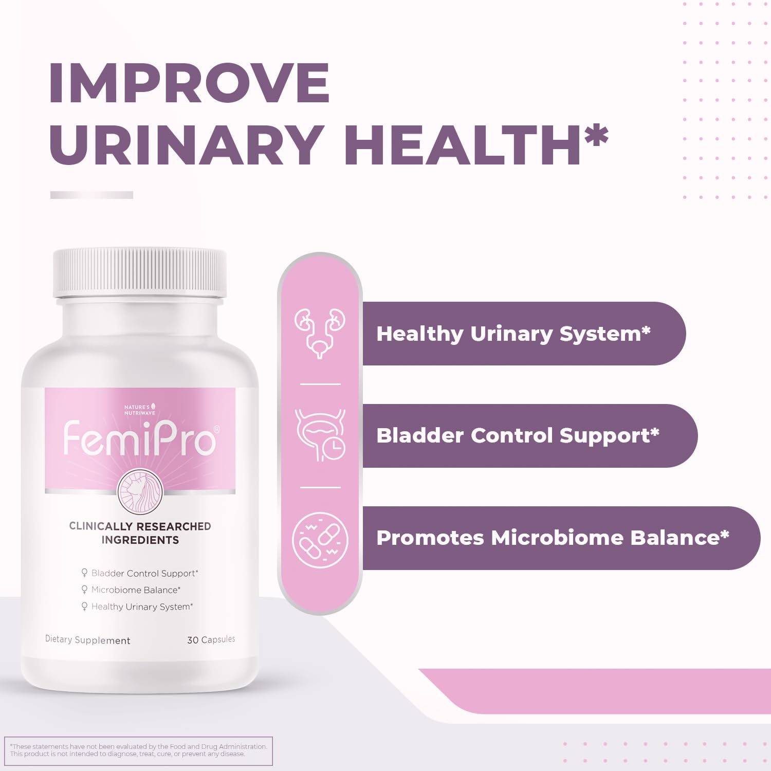 Femipro Bladder Control Supplements for Women & Men, Natural Herb & Probiotic Blend, Supports Urinary Tract Health & Microbiome Balance | Made in USA Non-GMO, 30 Capsules, 1 Month Supply - TrustMedUSA
