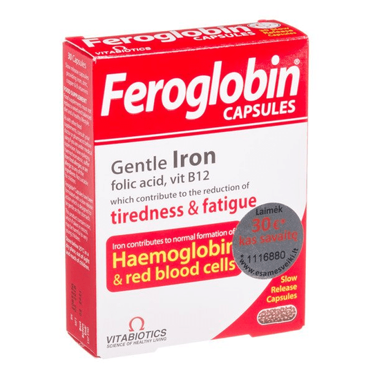 FEROGLOBIN B12, 30 capsules - Iron, Folic Acid, Vitamins B6 & B12 - TrustMedUSA