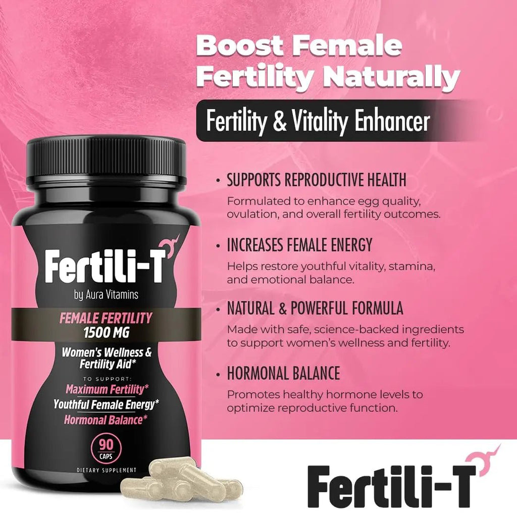 Fertili-t Female (90 Caps) Natural Fertility Support, Hormonal Balance & Prenatal Vitamins for Women, Conception Support, Natural Fertility Supplement with Aguaje & Red Maca (30-Day Supply) (1) - TrustMedUSA