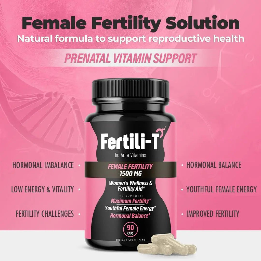 Fertili-t Female (90 Caps) Natural Fertility Support, Hormonal Balance & Prenatal Vitamins for Women, Conception Support, Natural Fertility Supplement with Aguaje & Red Maca (30-Day Supply) (1) - TrustMedUSA