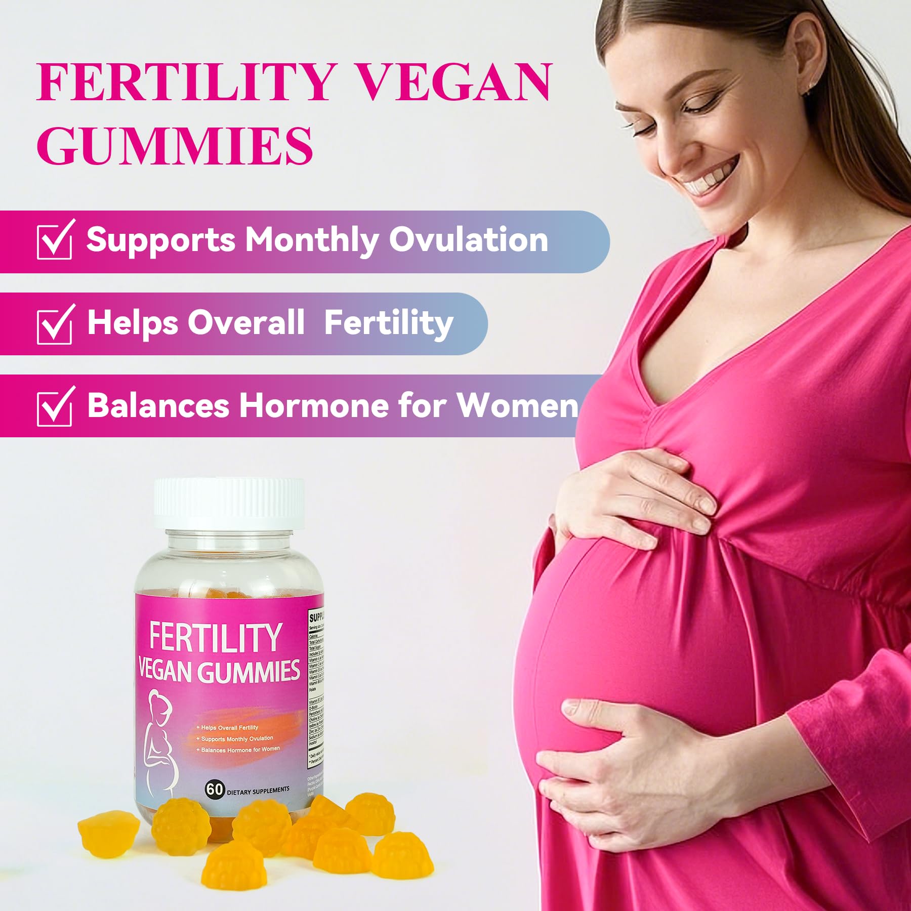 Fertility Gummies for Women to Get Pregnant Fast, Folic Acid Conception Gummies to Boost Fertility for Her, 60 Count Fertility Vitamin Gummy Support Hormone Balance, Ovulation & Period Cycle - TrustMedUSA