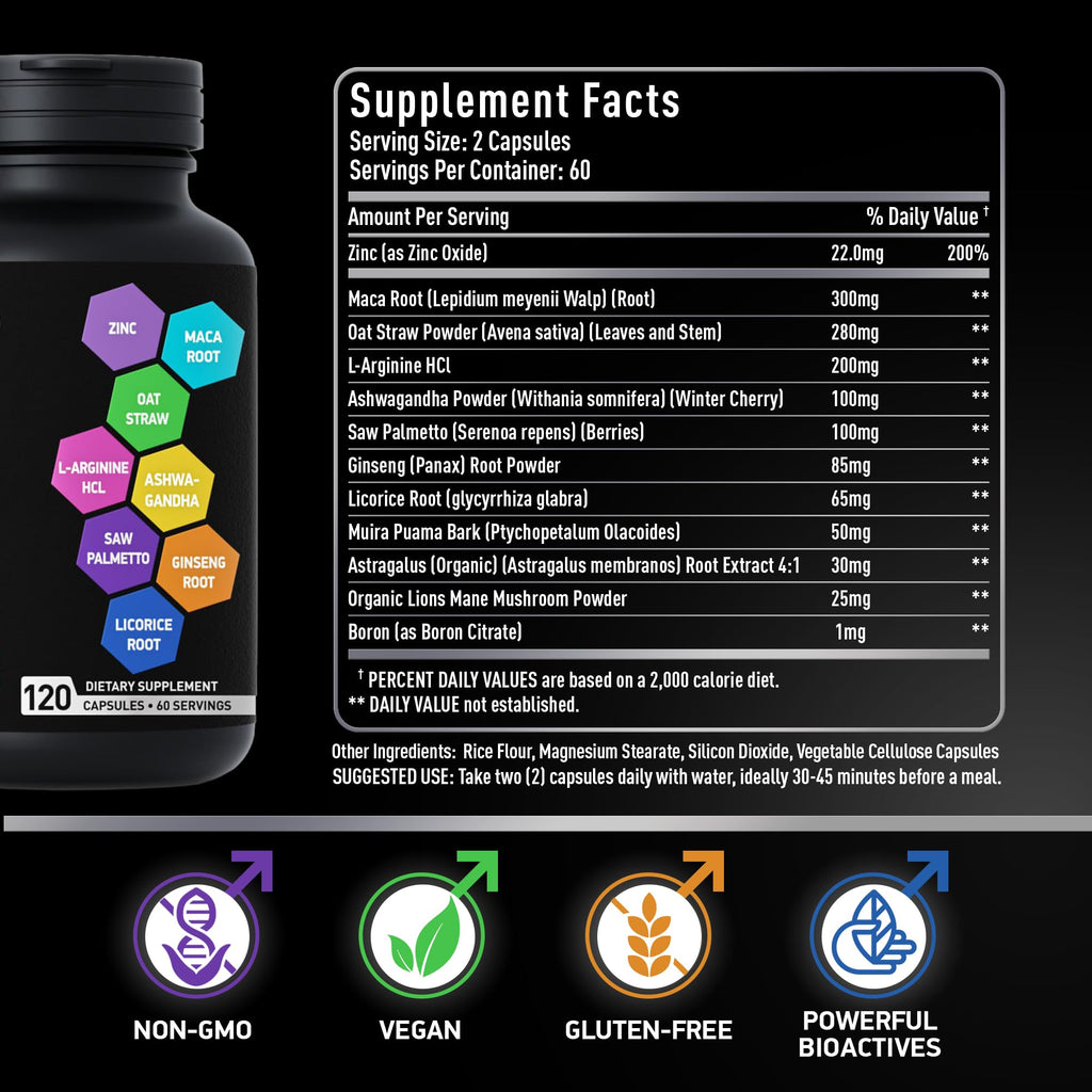 Fertility Supplements for Men - Zinc, Maca, Ashwagandha, L-Arginine - Male Vitality Conception for Him - Count and Motility Pregnancy Aid - Vitamins and Male Fertility Support Supplement - 120 Pills - TrustMedUSA