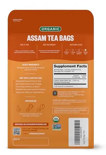 FGO Organic Assam Tea, Eco-Conscious Tea Bags, 100 Count, Packaging May Vary - TrustMedUSA