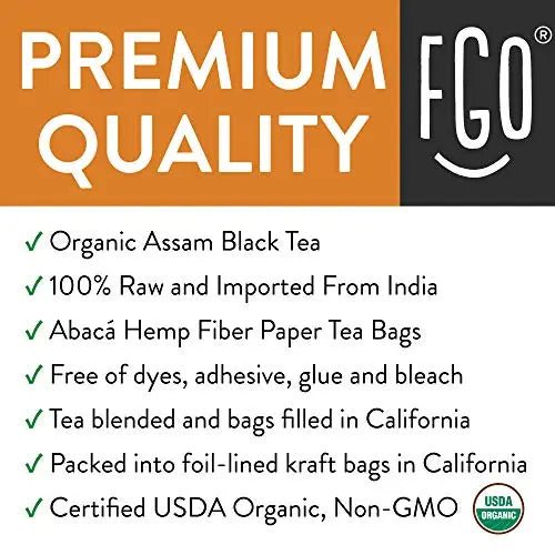 FGO Organic Assam Tea, Eco-Conscious Tea Bags, 100 Count, Packaging May Vary - TrustMedUSA
