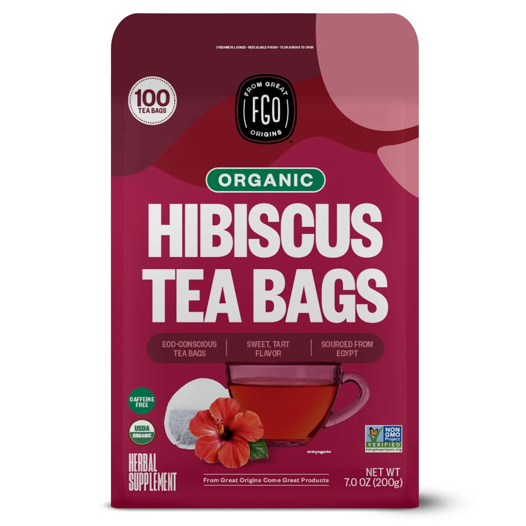 FGO Organic Hibiscus Tea, Eco-Conscious Tea Bags, 100 Count, Packaging May Vary - TrustMedUSA