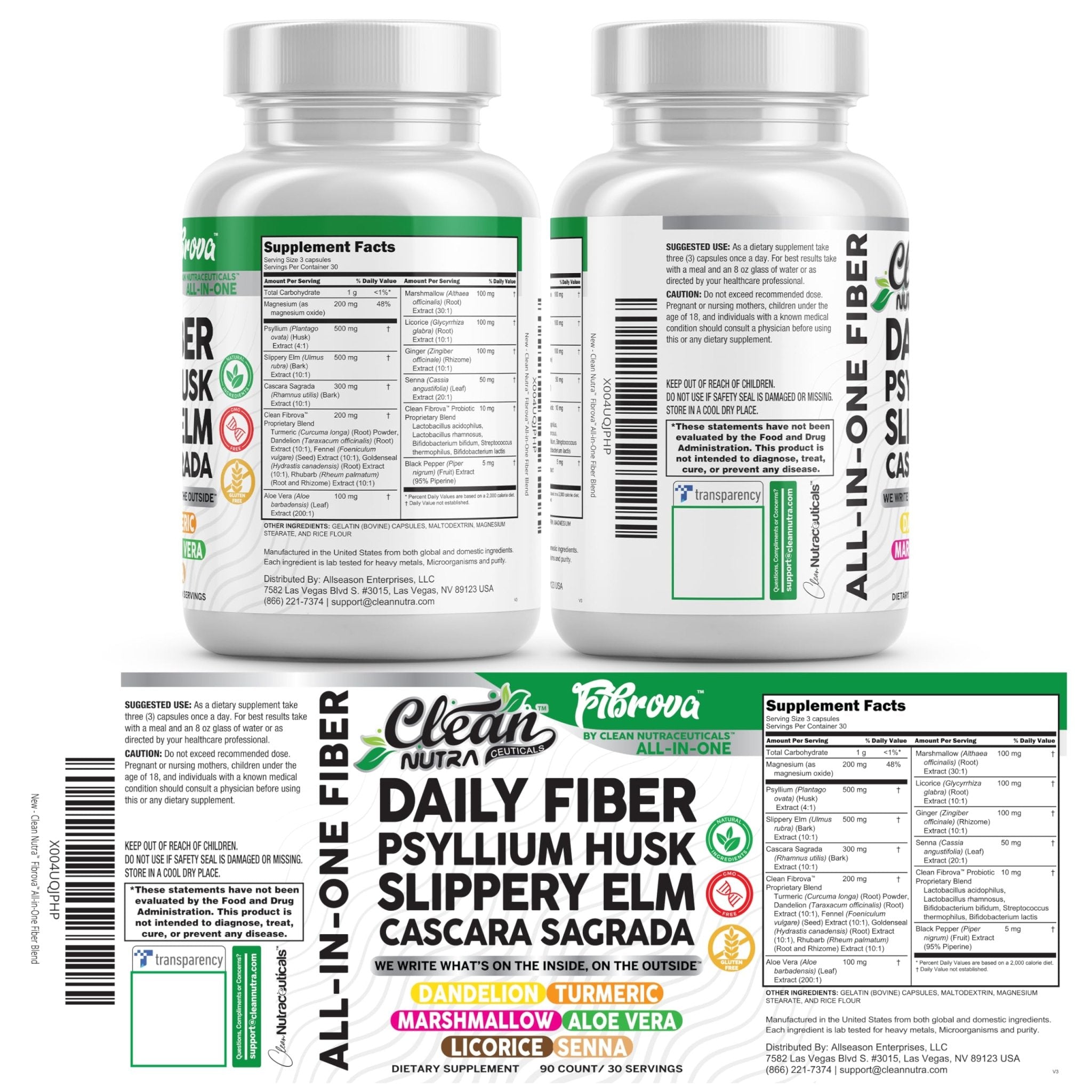 Fiber Supplement Capsules Slippery Elm Psyllium Husk Cascara Sagrada Dandelion Root Turmeric Supplement Aloe Vera Licorice Senna Marshmallow Root Digestive Health Cleanse 90 Pills by Clean Nutra - TrustMedUSA