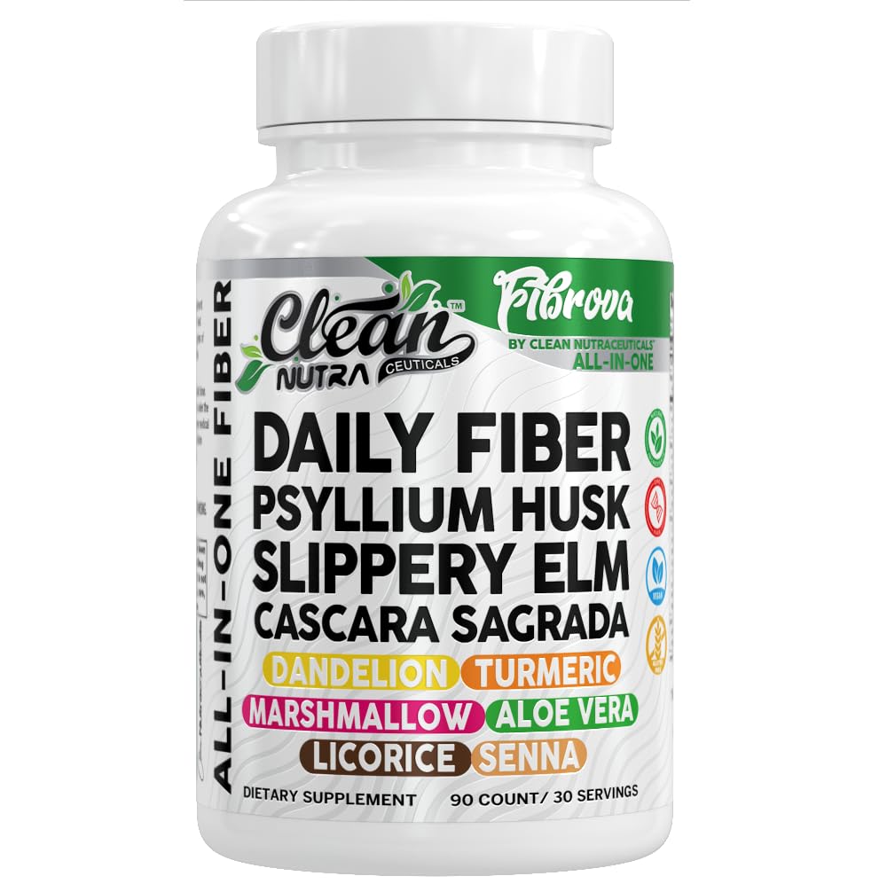 Fiber Supplement Capsules Slippery Elm Psyllium Husk Cascara Sagrada Dandelion Root Turmeric Supplement Aloe Vera Licorice Senna Marshmallow Root Digestive Health Cleanse 90 Pills by Clean Nutra - TrustMedUSA