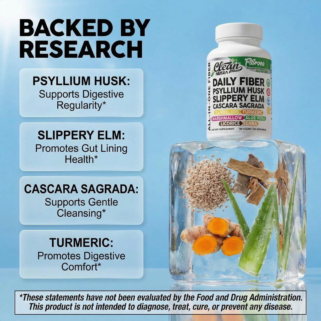 Fiber Supplement Capsules Slippery Elm Psyllium Husk Cascara Sagrada Dandelion Root Turmeric Supplement Aloe Vera Licorice Senna Marshmallow Root Digestive Health Cleanse 90 Pills by Clean Nutra - TrustMedUSA
