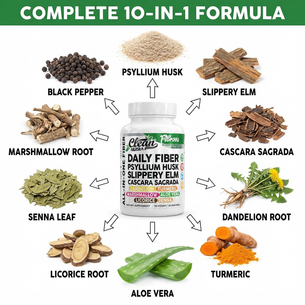 Fiber Supplement Capsules Slippery Elm Psyllium Husk Cascara Sagrada Dandelion Root Turmeric Supplement Aloe Vera Licorice Senna Marshmallow Root Digestive Health Cleanse 90 Pills by Clean Nutra - TrustMedUSA