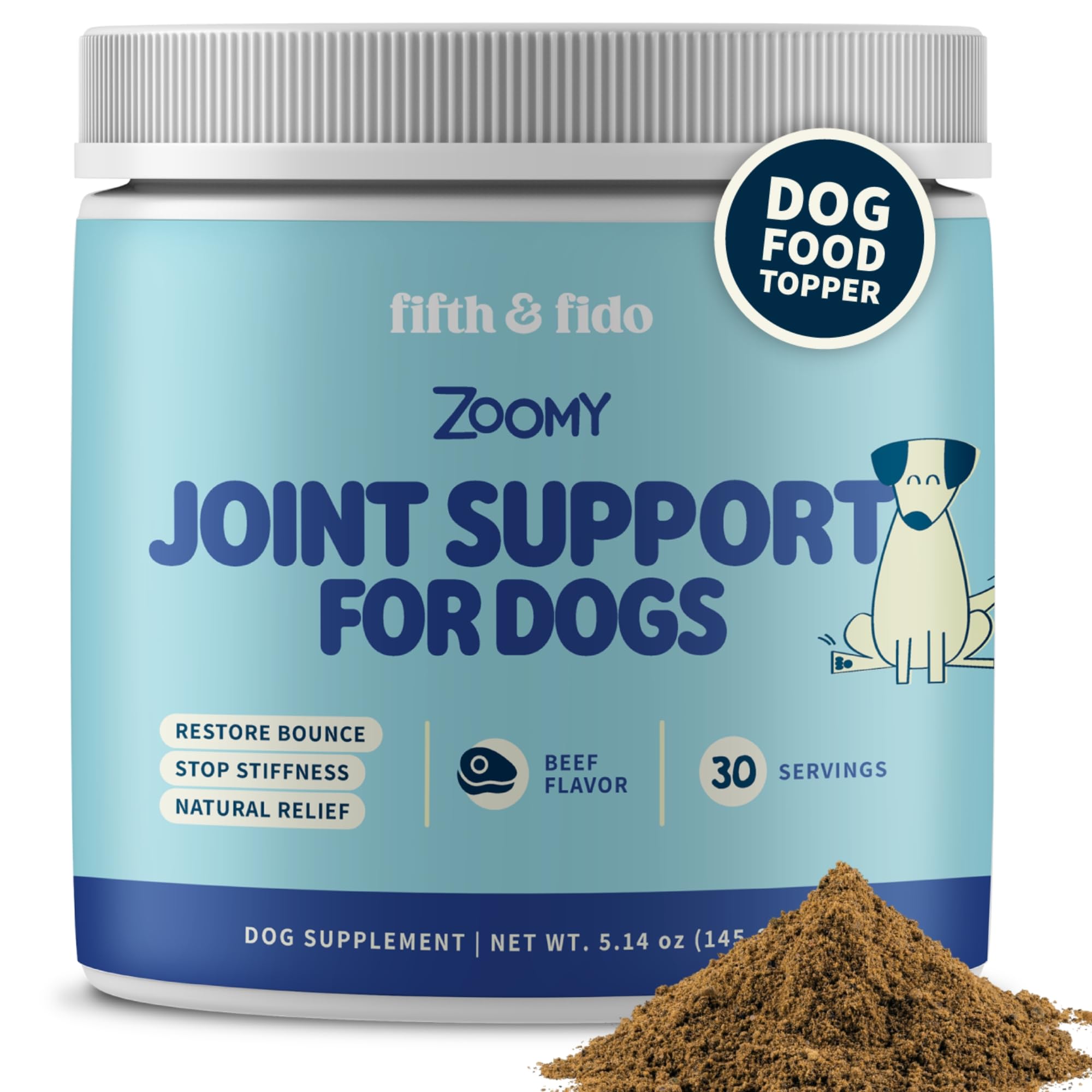 Fifth & Fido Joint Supplement for Dogs - Glucosamine for Dogs - Pet Vitamins and Supplements Powder with Chondroitin & MSM - Hip & Joint Support for Mobility, Stiffness & Flexibility - Mushroom Blend - TrustMedUSA