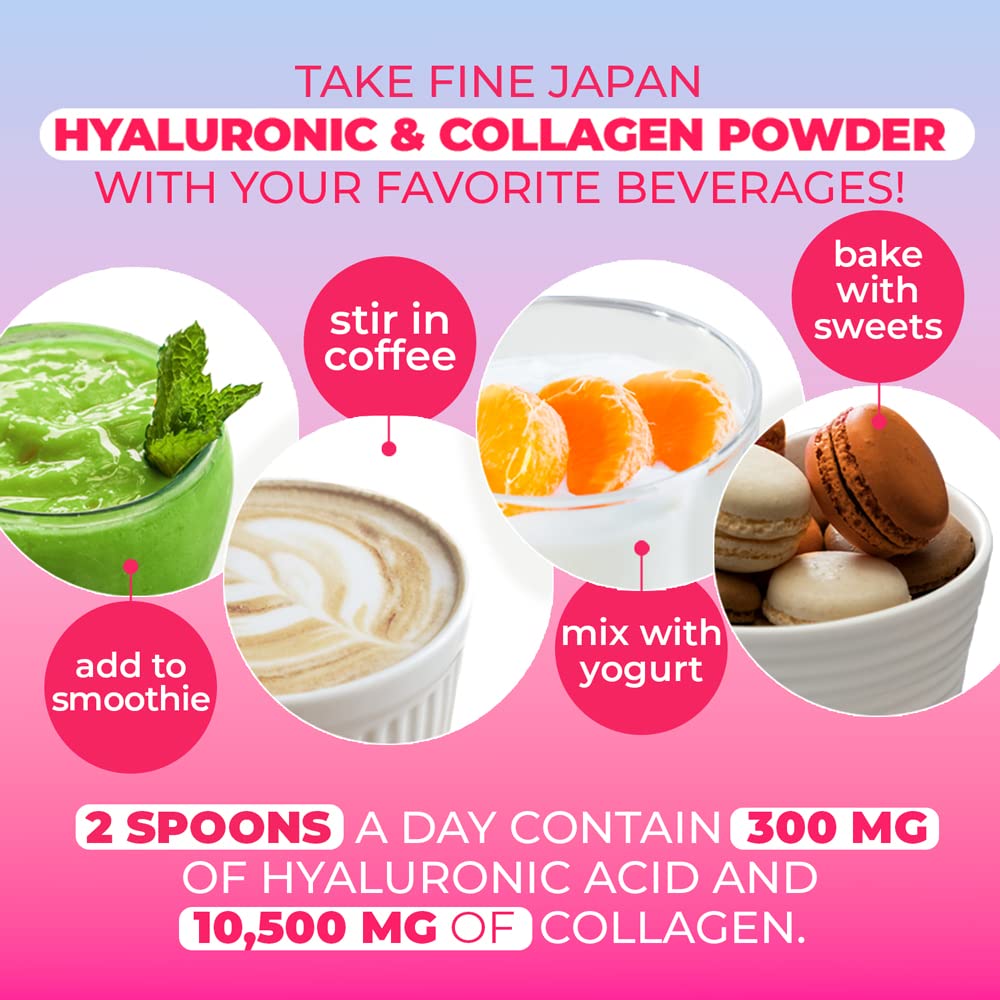 FINE JAPAN Premium Marine Collagen Powder with Hyaluronic Acid, CoQ10 & Elastin - Non-GMO - 30 Servings (210g / 7.4oz) Made in Japan - Maple Wellness Supplements