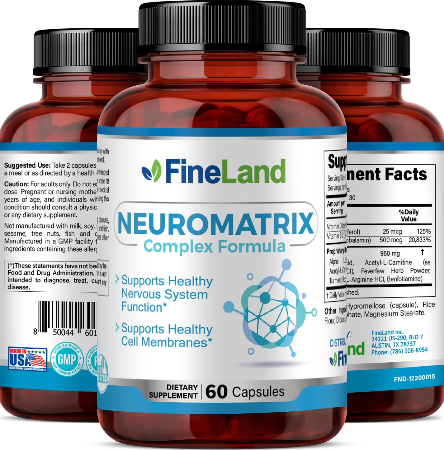 FineLand NEUROMATRIX Complex Formula, Advanced Cognitive and Nerve Support Supplement, High Potency Vitamin B12, Alpha Lipoic Acid and Acetyl-L-Carnitine, 60 Capsules - TrustMedUSA