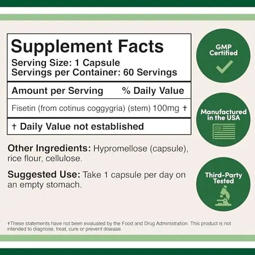 Fisetin Supplement - 100mg of Bioactive Flavnonols, 60 Count (Natural Bioflavonoid - TrustMedUSA