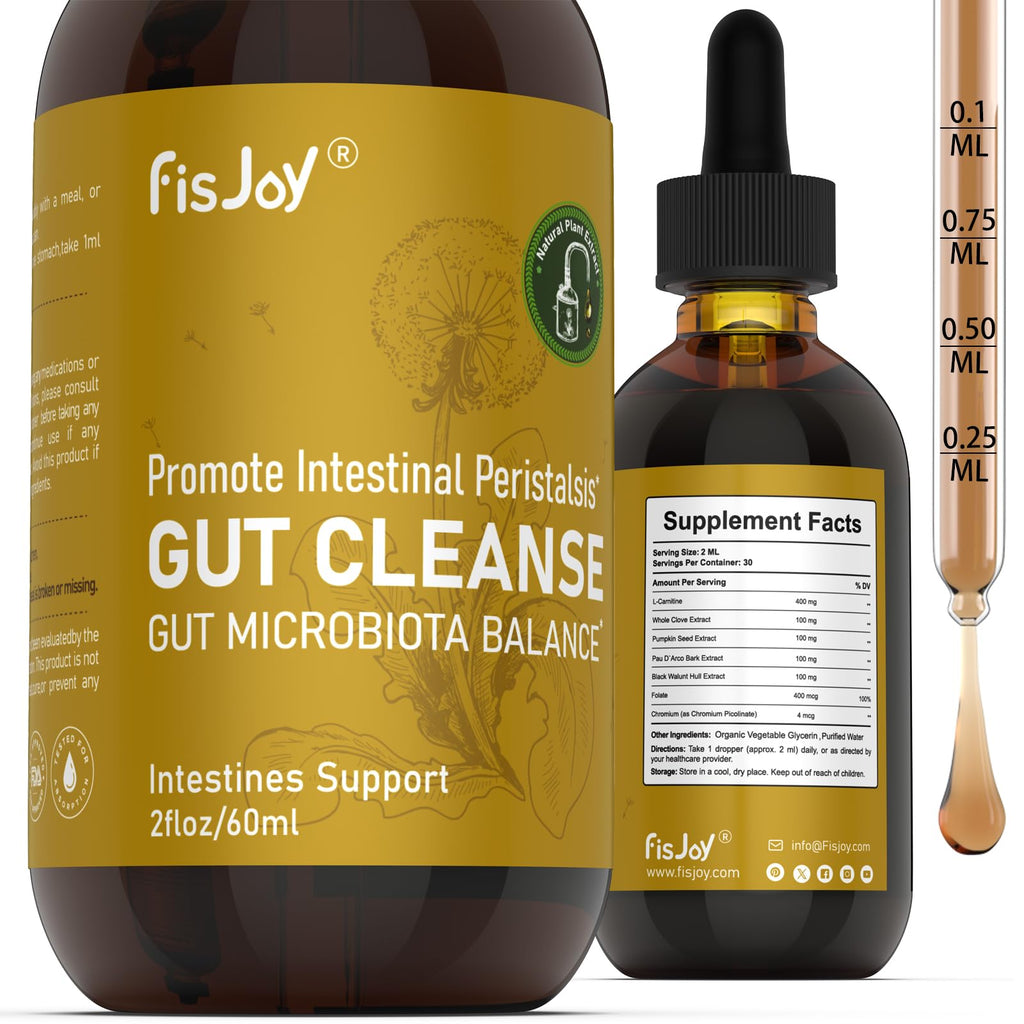 Fisjoy L-Carnitine & Herbal Liquid Drops – Gentle Daily Digestive Support with Pumpkin Seed, Clove & PAU D’Arco Extracts, Folate & Chromium, Vegan, Sugar-Free, 2 fl oz (60 mL) - TrustMedUSA