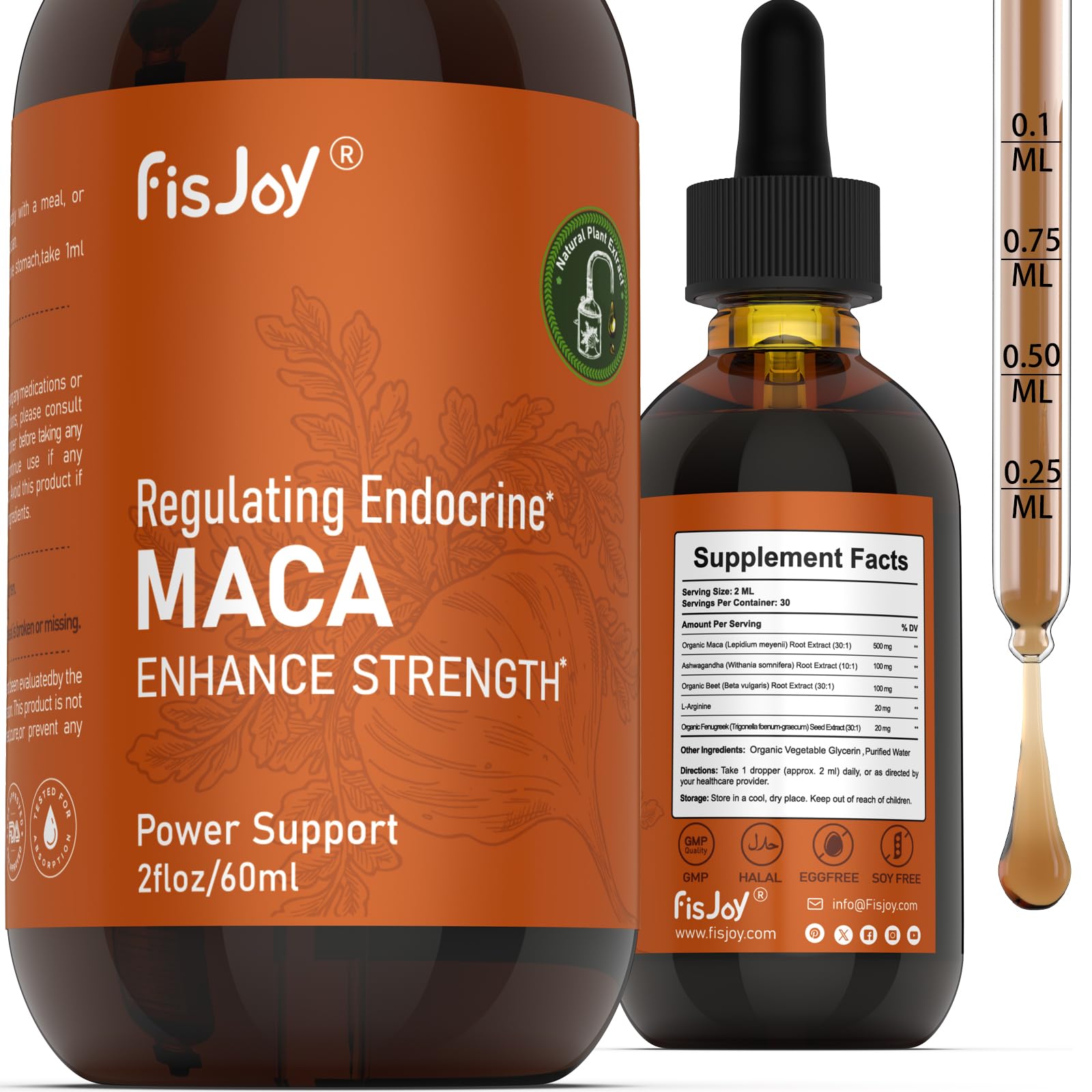 Fisjoy Organic Maca Liquid Drops with Ashwagandha & Beet Root – Supports Daily Vitality & Overall Wellness – Non-GMO, Vegan Herbal Supplement, 2 fl oz (60 mL) - TrustMedUSA