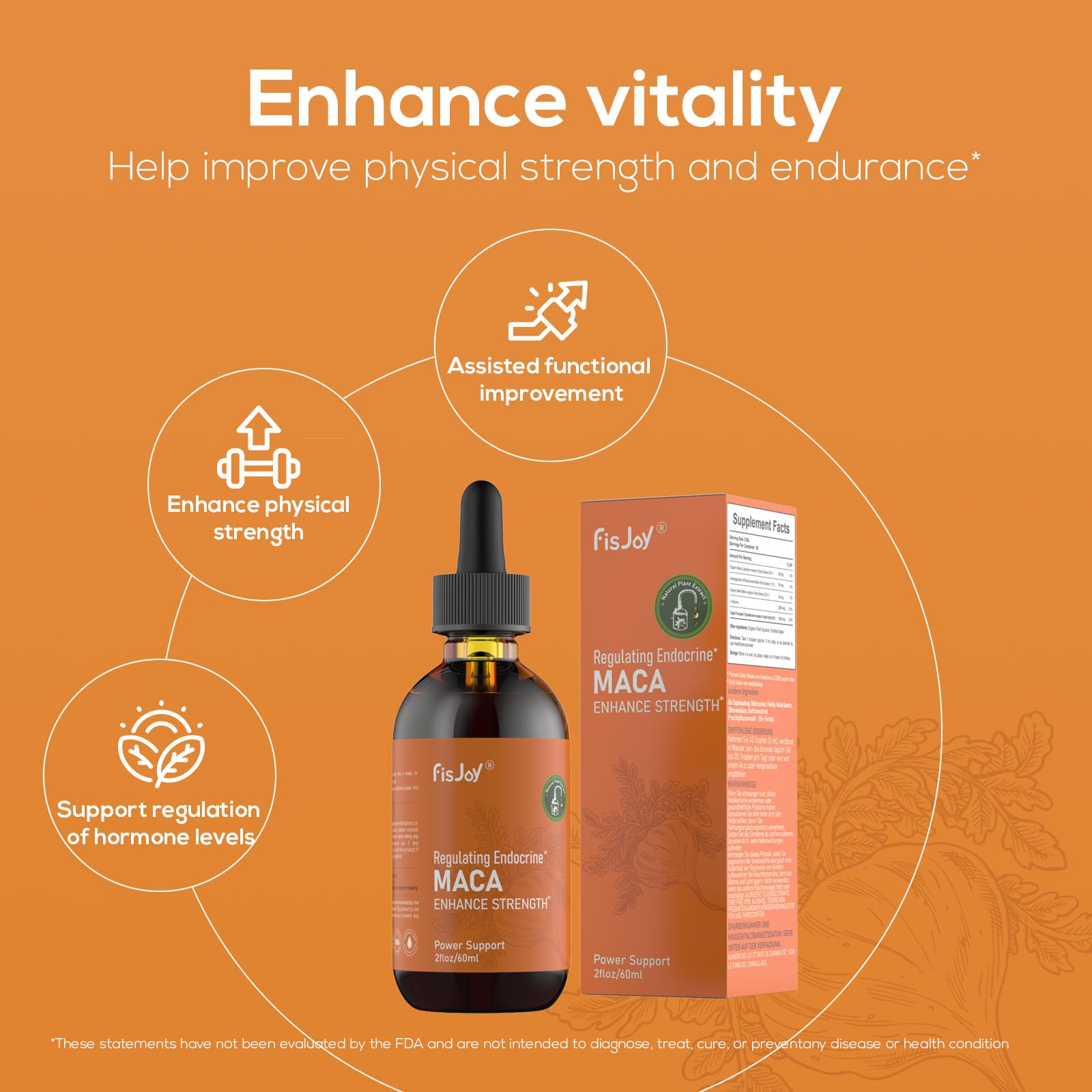Fisjoy Organic Maca Liquid Drops with Ashwagandha & Beet Root – Supports Daily Vitality & Overall Wellness – Non-GMO, Vegan Herbal Supplement, 2 fl oz (60 mL) - TrustMedUSA