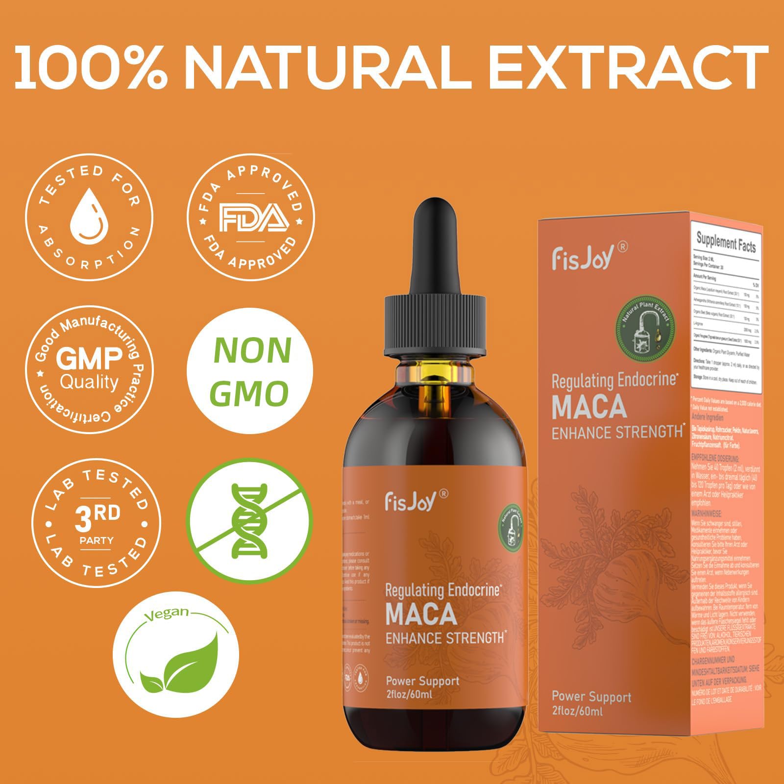 Fisjoy Organic Maca Liquid Drops with Ashwagandha & Beet Root – Supports Daily Vitality & Overall Wellness – Non-GMO, Vegan Herbal Supplement, 2 fl oz (60 mL) - TrustMedUSA