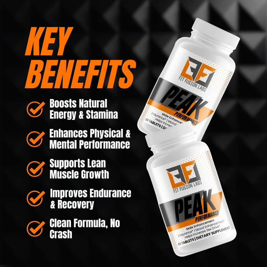 Fit Fusion Labs Peak Performance Natural Male Enhancement & Energy Booster – Tongkat Ali, Maca, Zinc & Ginseng – Supports Stamina, Strength & Recovery – 60 Tablets - TrustMedUSA