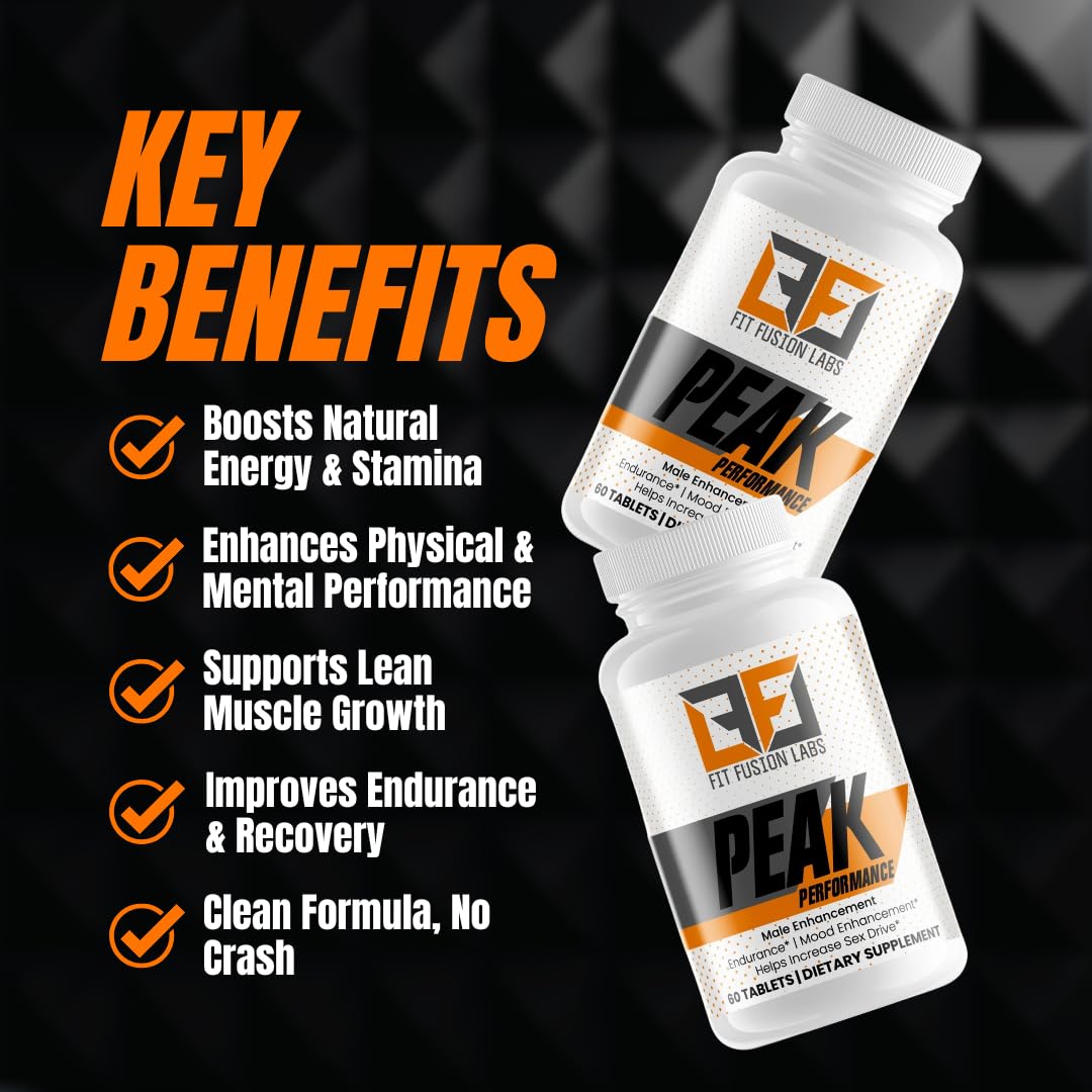 Fit Fusion Labs Peak Performance Natural Male Enhancement & Energy Booster – Tongkat Ali, Maca, Zinc & Ginseng – Supports Stamina, Strength & Recovery – 60 Tablets - TrustMedUSA