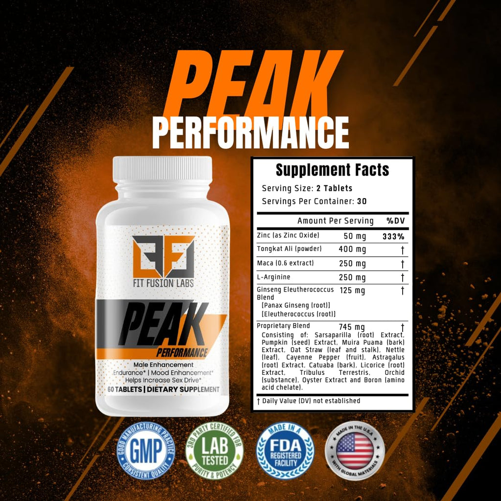 Fit Fusion Labs Peak Performance Natural Male Enhancement & Energy Booster – Tongkat Ali, Maca, Zinc & Ginseng – Supports Stamina, Strength & Recovery – 60 Tablets - TrustMedUSA