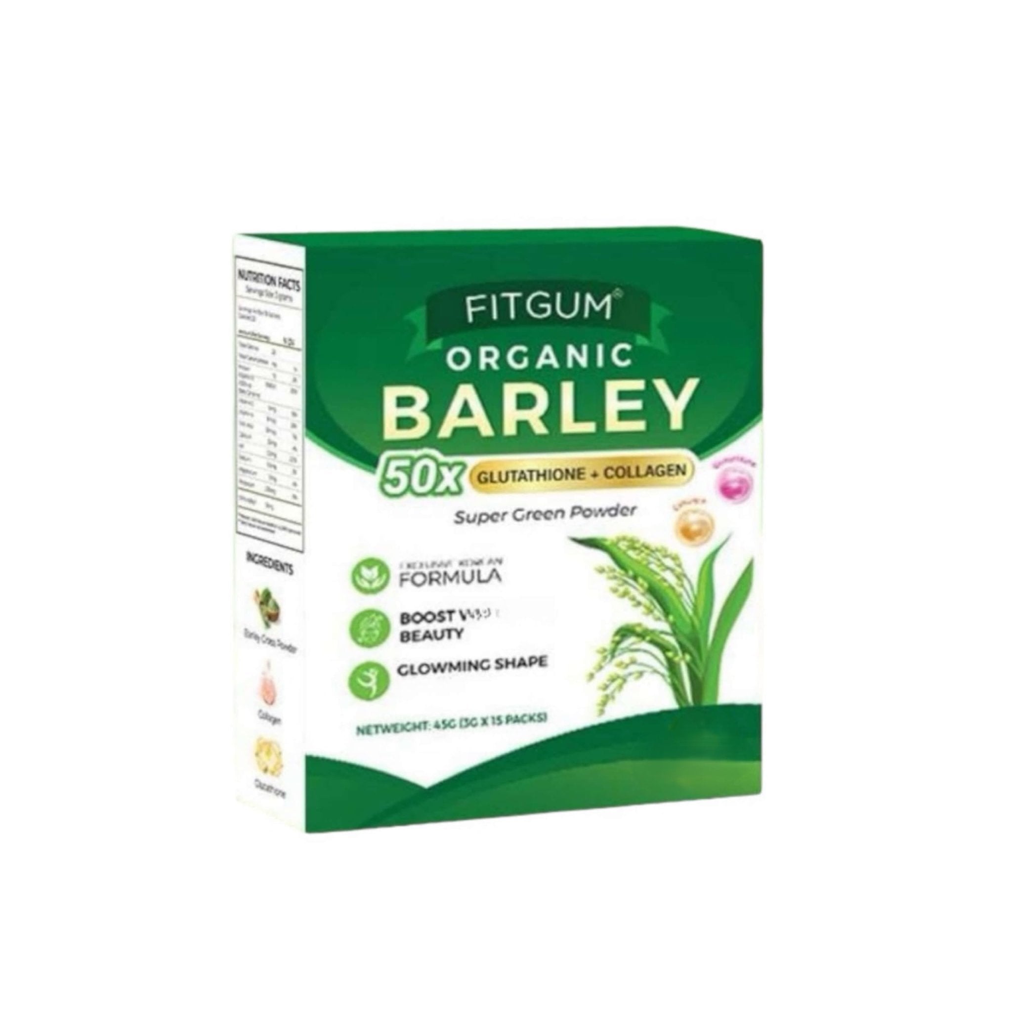 FIT Gum Organic Barley 50X Glutathione & Collagen Super Green Powder - 3g x 15 Sachets - TrustMedUSA