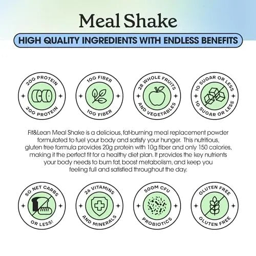 Fit & Lean Meal Shake, Fat Burning Meal Replacement, Protein, Fiber, Probiotics, Strawberry - TrustMedUSA