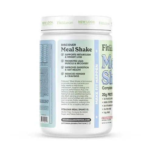 Fit & Lean Meal Shake, Fat Burning Meal Replacement, Protein, Fiber, Probiotics, Strawberry - TrustMedUSA