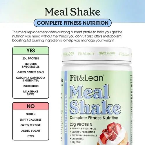 Fit & Lean Meal Shake, Fat Burning Meal Replacement, Protein, Fiber, Probiotics, Strawberry - TrustMedUSA