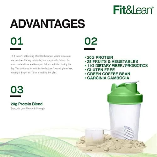 Fit & Lean Meal Shake, Fat Burning Meal Replacement, Protein, Fiber, Probiotics, Vanilla - TrustMedUSA